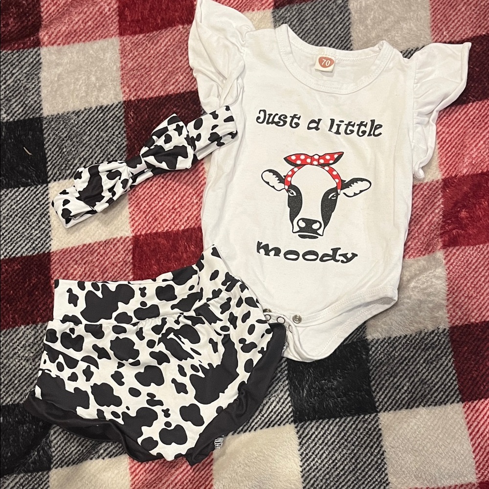 Cow theme Baby Outfit with Headband